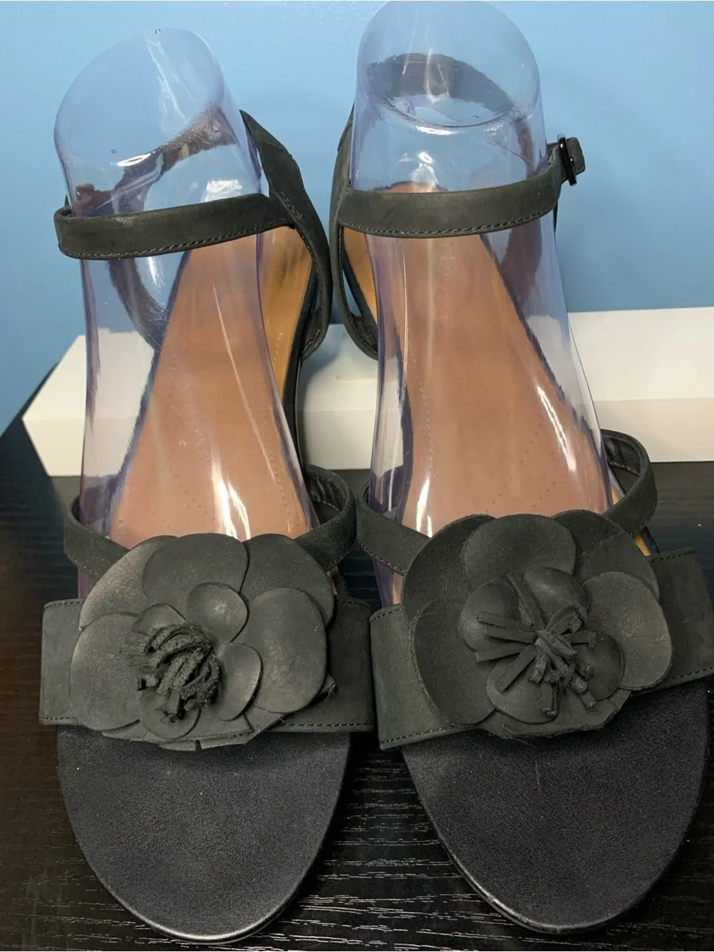 Clarks Black Floral Ankle-Strap Sandals